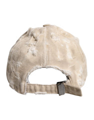 Dolce & Gabbana Beige Tattered Cotton 6 Panels Baseball Cap
