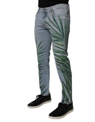 Dolce & Gabbana Light Blue Leaf Cotton Classic Men Denim Jeans