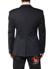 Dolce & Gabbana Dark Blue Cotton Men Jacket Coat Suit Blazer