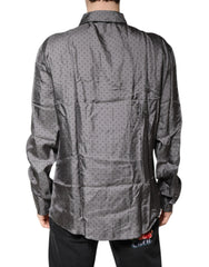 Dolce & Gabbana Gray Polka Dot Silk Long Sleeve Shirt