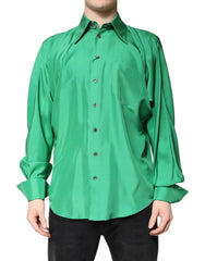 Dolce & Gabbana Green Silk Satin Long Sleeves Casual Shirt