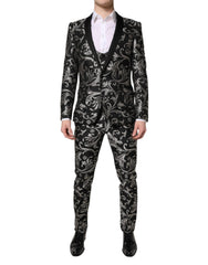 Dolce & Gabbana Dark Gray MARTINI Jacquard Men 3 Piece Suit