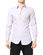 Dolce & Gabbana White Striped Cotton GOLD Long Sleeves Shirt