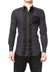 Dolce & Gabbana Black Polka Dot Long Sleeves Gold Formal Shirt
