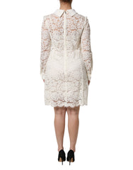 Dolce & Gabbana White Floral Lace Long Sleeves Shift Dress