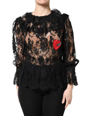 Dolce & Gabbana Black Cotton Floral Lace Women Blouse Top