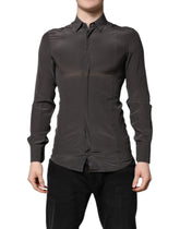 Dolce & Gabbana Dark Gray Silk GOLD Dress Formal Shirt