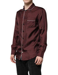 Dolce & Gabbana Burgundy Silk Dotted Long Sleeves Shirt
