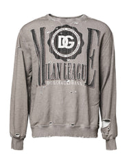 Dolce & Gabbana Gray Logo Print Crew Neck Pullover Sweater