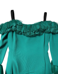 Dolce & Gabbana Green Lace Off Shoulder Sheath Mini Dress