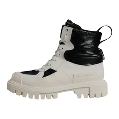 Dolce & Gabbana White Padded Mid Calf Lace Up Boots Shoes