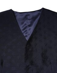 Dolce & Gabbana Dark Blue Logo Wool Formal Men Waistcoat Vest
