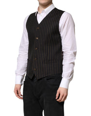 Dolce & Gabbana Black Stripes Wool Formal Men Waistcoat Vest