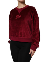 Dolce & Gabbana Red Cotton Velvet Crew Neck Pullover Sweater