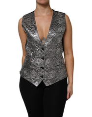 Dolce & Gabbana Silver Floral Jacquard Sleeveless Vest Top