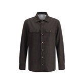 Brunello Cucinelli Brown Fleece Wool Pattern Shirt