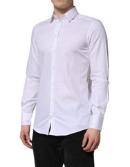 Dolce & Gabbana White Stripes Cotton Long Sleeve Formal Shirt