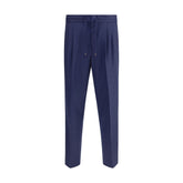 Brunello Cucinelli Blue Fleece Wool Casual Pants