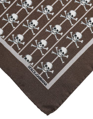 Dolce & Gabbana Brown Skull Silk Square Men Foulard Scarf