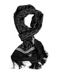 Dolce & Gabbana Black Silk Printed Fringes Men Foulard Scarf