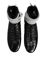 Dolce & Gabbana Black Quilted Leather Lace Up Sneakers Shoes