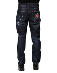 Dolce & Gabbana Dark Blue Tattered Skinny Denim Jeans
