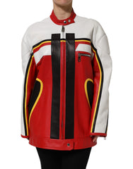 Dolce & Gabbana Multicolor Leather Biker Full Zip Coat Jacket