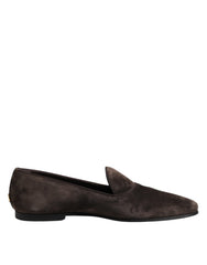 Dolce & Gabbana Brown Velvet Leather Slip On Loafers Shoes