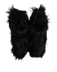 Dolce & Gabbana Black Faux Fur Mid Calf Boots Shoes