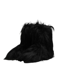Dolce & Gabbana Black Faux Fur Mid Calf Boots Shoes