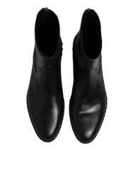 Dolce & Gabbana Black Leather Logo Ankle Boots Studded Shoes