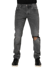 Dolce & Gabbana Gray Cotton Logo Plaque Denim Jeans