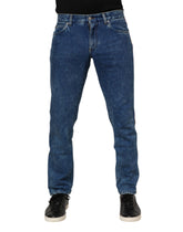 Dolce & Gabbana Blue Cotton Logo Plaque Denim Jeans