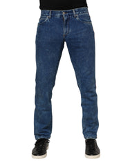 Dolce & Gabbana Blue Cotton Logo Plaque Denim Jeans