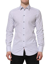 Dolce & Gabbana White Blue Striped Cotton GOLD Formal Shirt