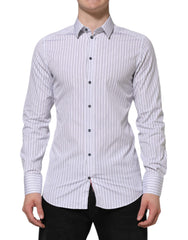 Dolce & Gabbana White Blue Striped Cotton GOLD Formal Shirt