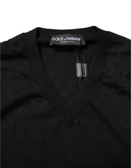 Dolce & Gabbana Dark Gray Embroidered Logo Pullover Sweater