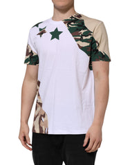 Dolce & Gabbana White Camouflage Cotton Men Crew Neck T-shirt