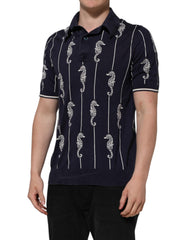 Dolce & Gabbana Dark Blue Sea Horse Collared Polo T-shirt