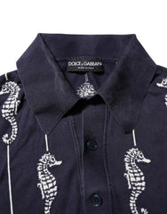 Dolce & Gabbana Dark Blue Sea Horse Collared Polo T-shirt