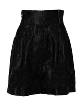 Dolce & Gabbana Black Floral Embroidery Silk High Waist Shorts