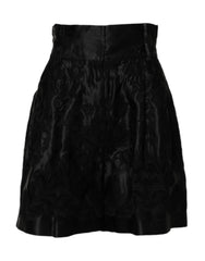 Dolce & Gabbana Black Floral Embroidery Silk High Waist Shorts