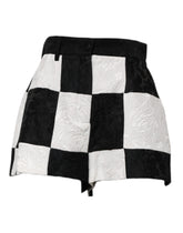 Dolce & Gabbana Black White Floral Brocade Hot Pants Shorts