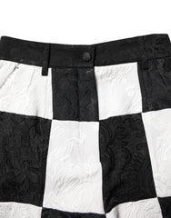 Dolce & Gabbana Black White Floral Brocade Hot Pants Shorts