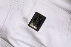 Dolce & Gabbana White Tattered Cotton High Waist Denim Jeans