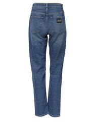 Dolce & Gabbana Blue Cotton High Waist Tapered Denim Jeans