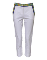 Dolce & Gabbana White Cotton Mid Waist Tapered Trouser Pants