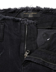 Dolce & Gabbana Black Cotton Tattered Skinny Denim Jeans