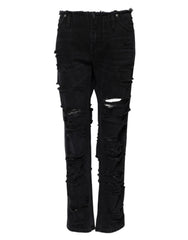 Dolce & Gabbana Black Cotton Tattered Mid Waist Denim Jeans