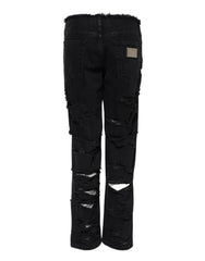 Dolce & Gabbana Black Cotton Tattered Mid Waist Denim Jeans